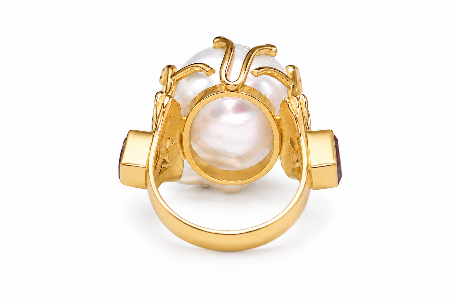 Calypso Baroque Pearl Ring in 18K Gold Plated Sterling Silver | Amethyst & Garnet Statement Ring | Handmade Artisan Jewelry - immagine 7