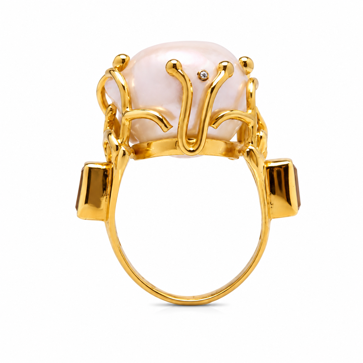 Calypso Baroque Pearl Ring in 18K Gold Plated Sterling Silver | Amethyst & Garnet Statement Ring | Handmade Artisan Jewelry - immagine 6