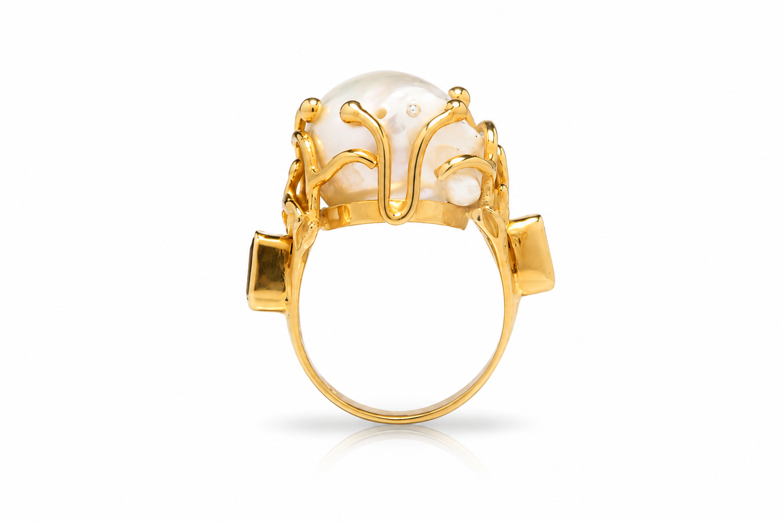 Sistina Ring – Baroque Pearl Statement Ring with Amethyst & Garnet | Handmade Sterling Silver Gold Plated Ring | Artisan Jewelry - immagine 3