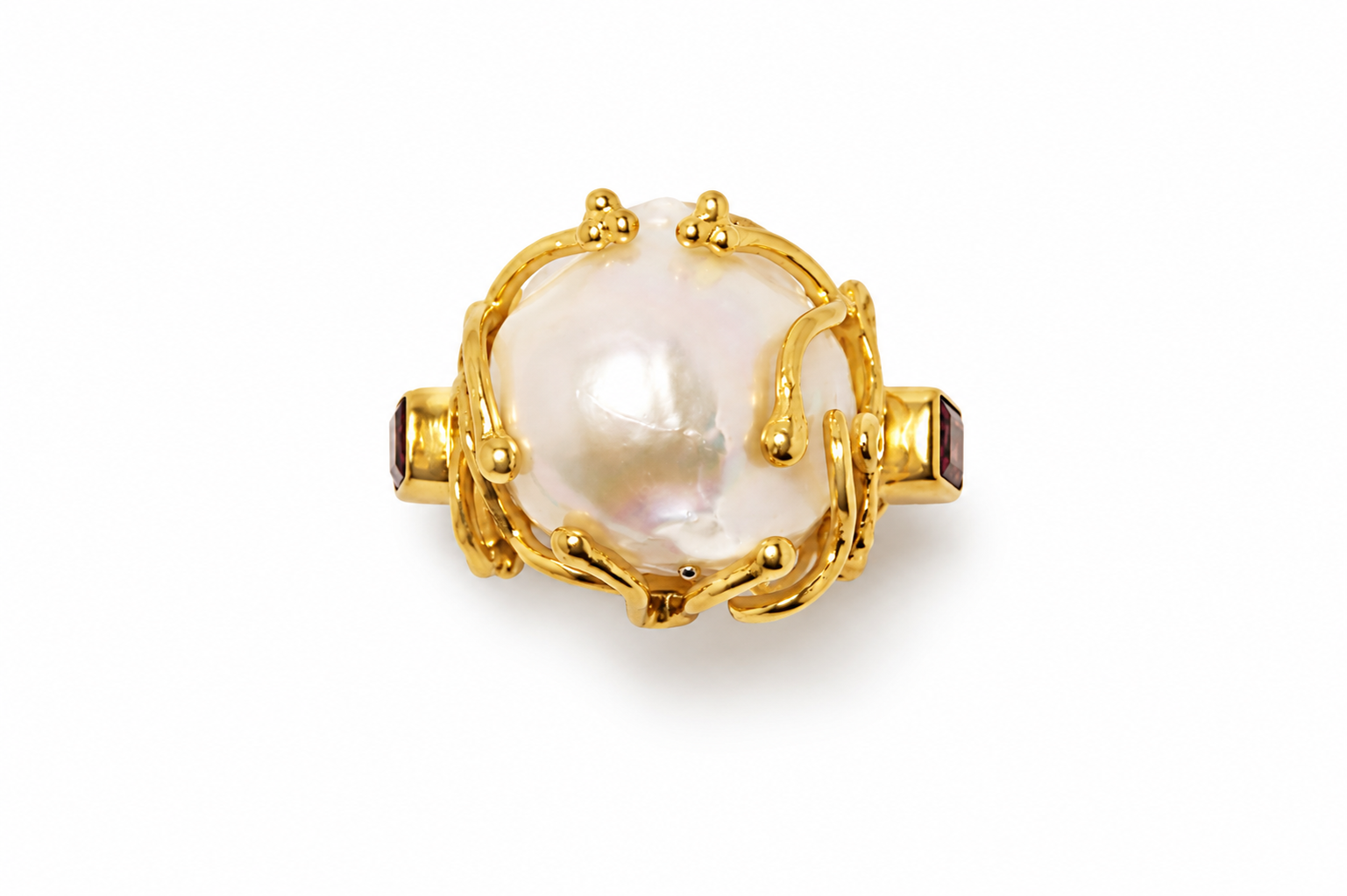 Sistina Ring – Baroque Pearl Statement Ring with Amethyst & Garnet | Handmade Sterling Silver Gold Plated Ring | Artisan Jewelry - immagine 7