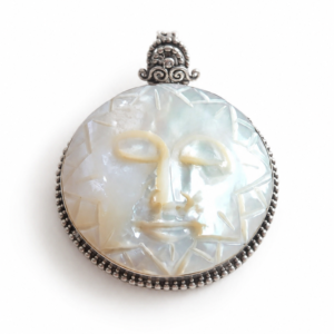 Large Mother of Pearl Sun Pendant – 925 Sterling Silver Statement Necklace Charm – Handmade Bali Celestial Jewelry – 5 cm