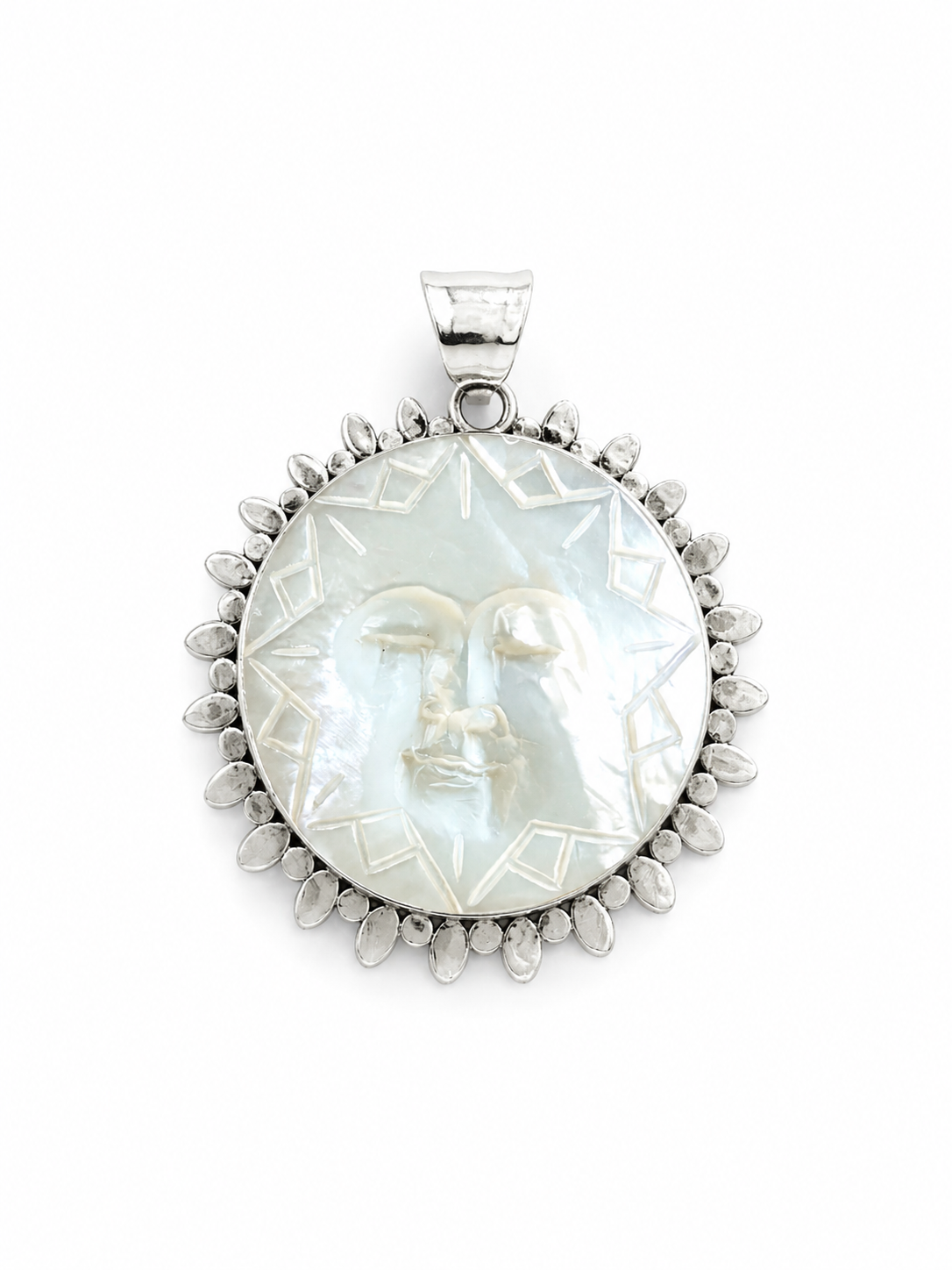 Mother of Pearl Sun Pendant | 925 Sterling Silver Celestial Necklace Charm | Handmade Bali Jewelry | 3.5 cm - immagine 2
