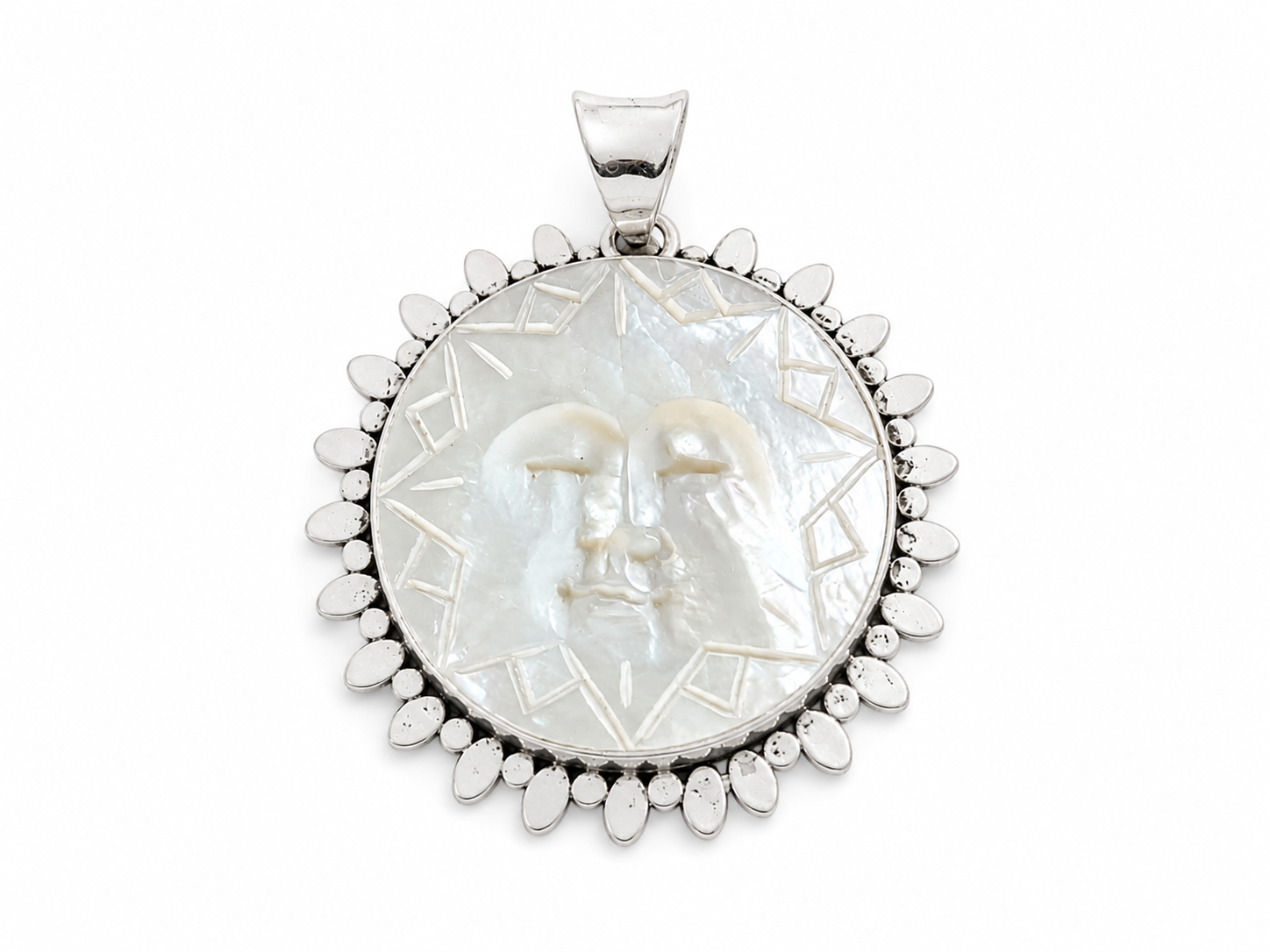 Mother of Pearl Sun Pendant | 925 Sterling Silver Celestial Necklace Charm | Handmade Bali Jewelry | 3.5 cm - immagine 3