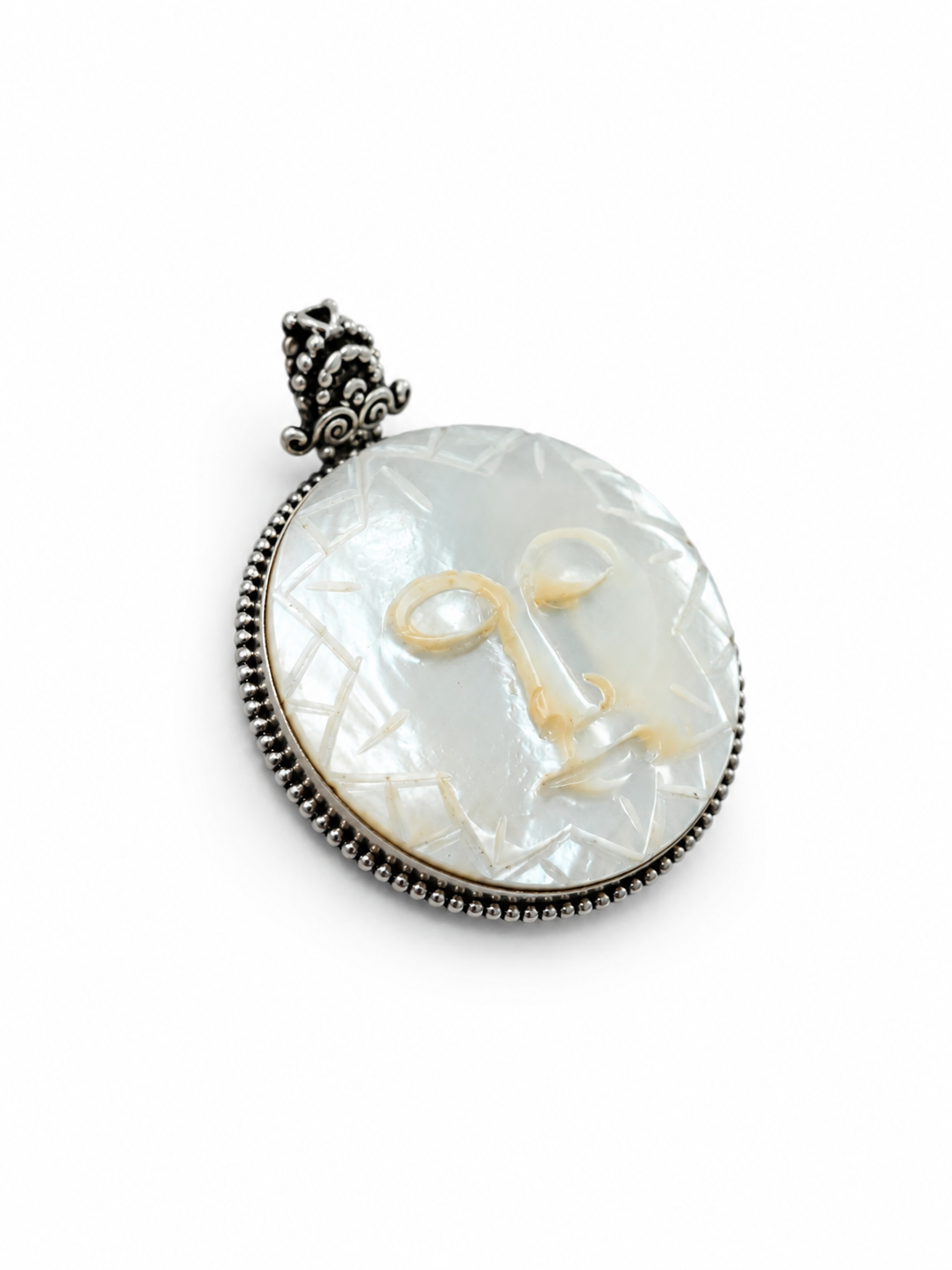 Large Mother of Pearl Sun Pendant – 925 Sterling Silver Statement Necklace Charm – Handmade Bali Celestial Jewelry – 5 cm - immagine 4