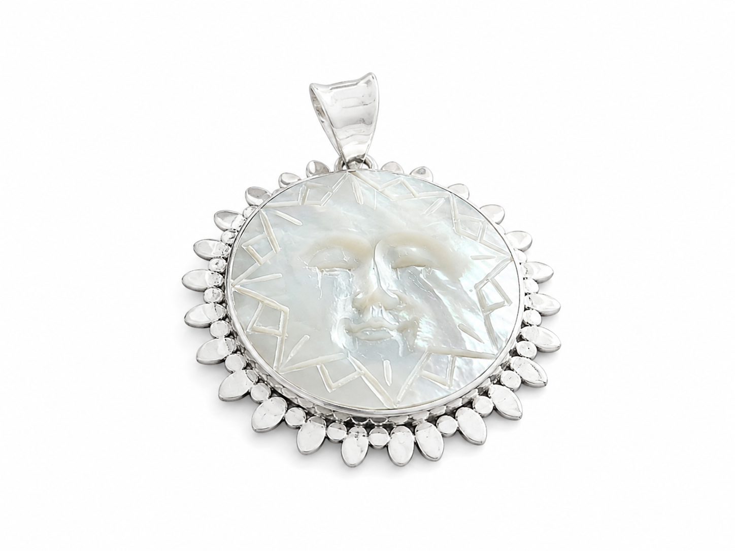 Mother of Pearl Sun Pendant | 925 Sterling Silver Celestial Necklace Charm | Handmade Bali Jewelry | 3.5 cm - immagine 5