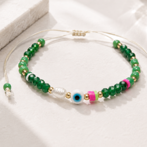 Green Apple Evil Eye Woven Bracelet – Handcrafted Adjustable Bracelet