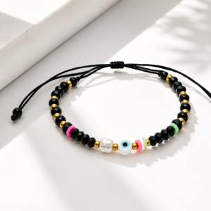 Black Evil Eye Woven Bracelet – Handcrafted Adjustable Bracelet