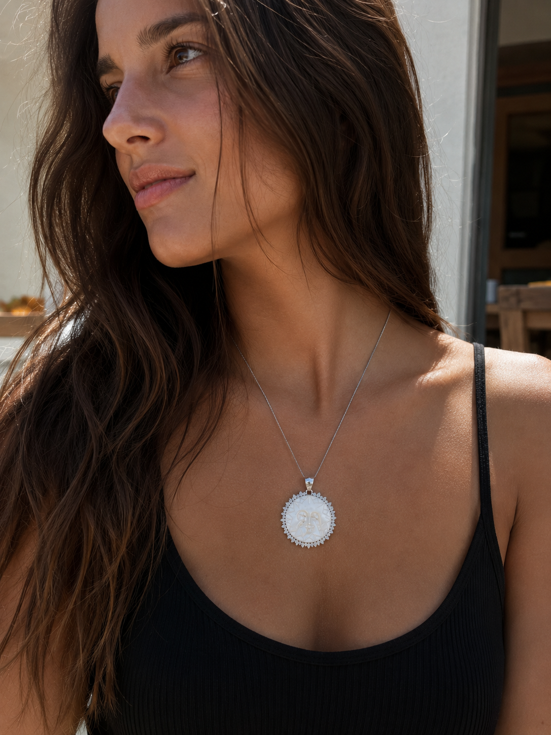 Mother of Pearl Sun Pendant | 925 Sterling Silver Celestial Necklace Charm | Handmade Bali Jewelry | 3.5 cm - immagine 8