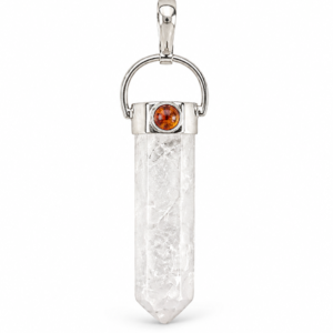 Clear Quartz & Amber Crystal Point Pendant – Sterling Silver