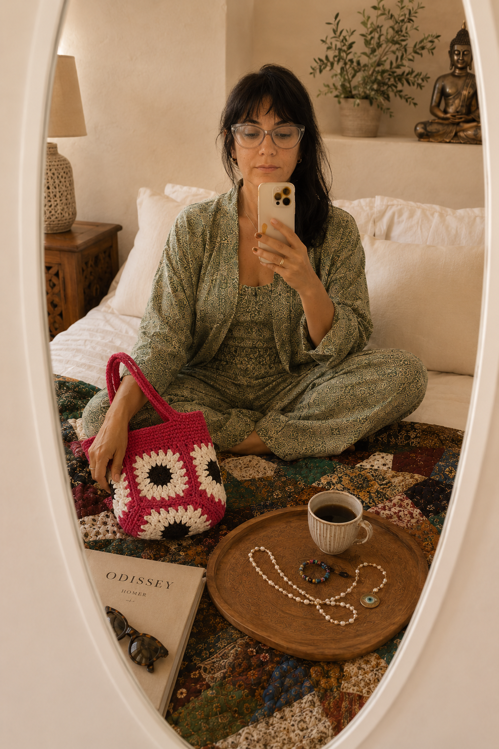 Coral Red Flower Crochet Bag – Handmade Artisan Tote - immagine 2