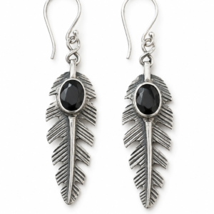 Red Garnet Feather Earrings – Handcrafted 925 Sterling Silver Jewelry