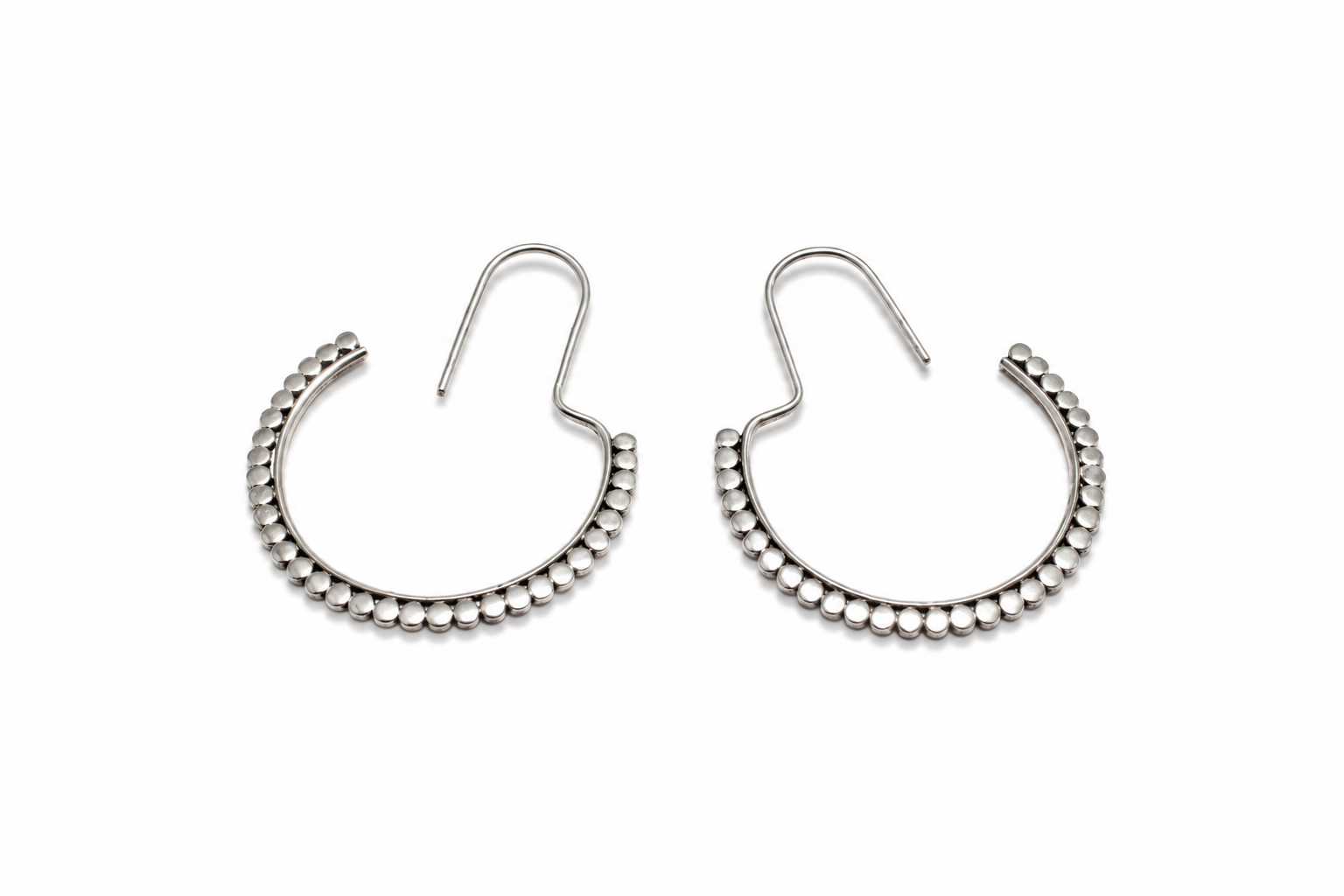 Sterling Silver Beaded Hoop Earrings – Handcrafted 925 Silver Earrings - immagine 2