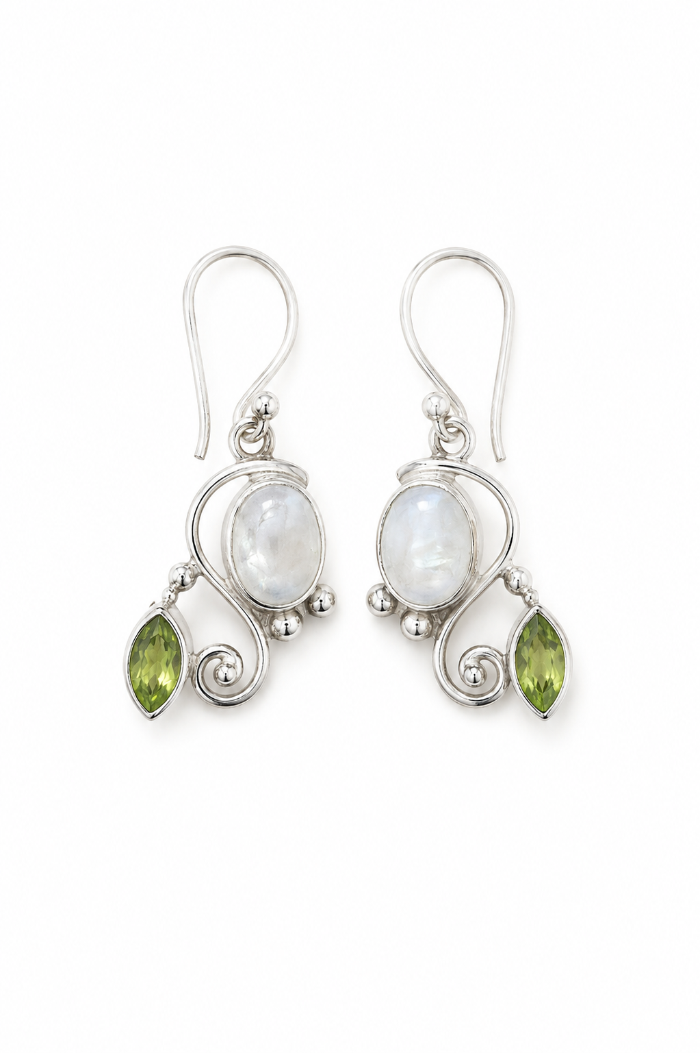Moonstone & Peridot Earrings – Handcrafted 925 Sterling Silver Jewelry - immagine 2