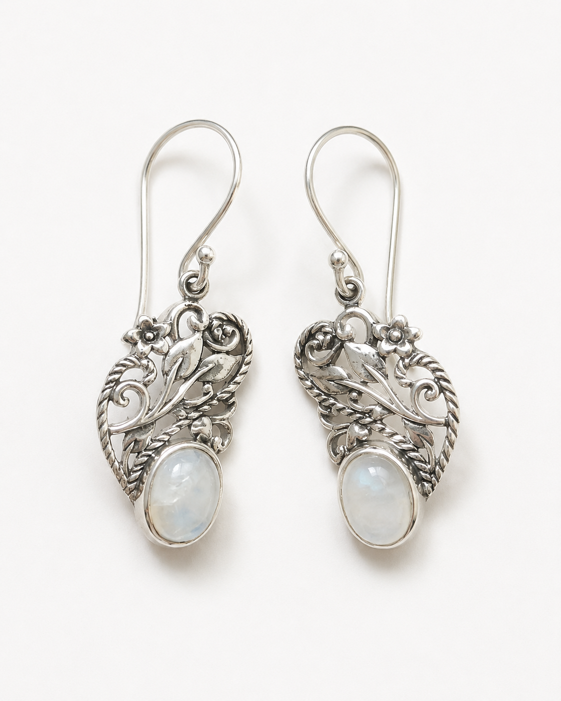 Moonstone Floral Earrings – Handcrafted 925 Sterling Silver Jewelry - immagine 2