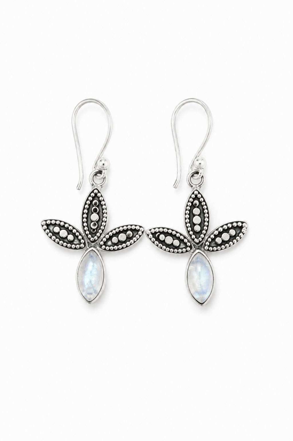 Moonstone Lotus Earrings – Handcrafted 925 Sterling Silver Jewelry - immagine 2