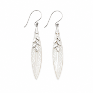 Mother of Pearl Leaf Earrings – Handcrafted 925 Sterling Silver Dangle Earrings