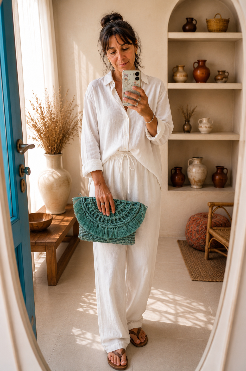 Turquoise Handwoven Raffia Clutch Bag – Handmade Boho Pochette - immagine 2