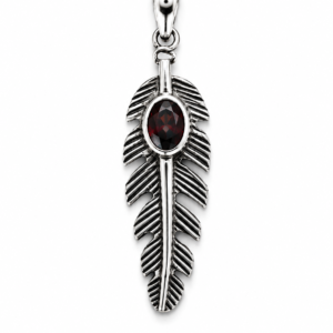 Red Garnet Feather Pendant – 925 Sterling Silver