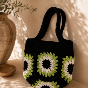Black & Sage Crochet Tote Bag – Handmade Artisan Bag