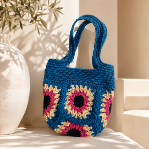 Azure Flower Crochet Bag – Handmade Artisan Tote