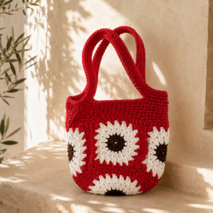 Coral Red Flower Crochet Bag – Handmade Artisan Tote