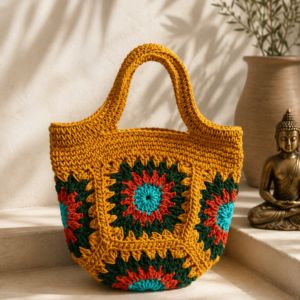 Saffron Bloom Crochet Bag – Handmade Floral Tote