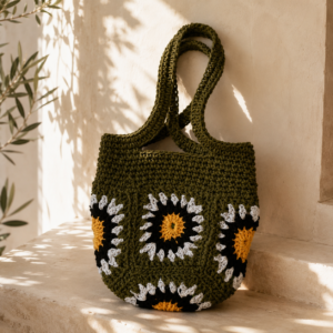 Olive Flower Crochet Bag – Handmade Artisan Tote