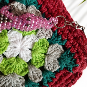 Deep Red Multicolor Crochet Clutch – Handmade Boho Pochette