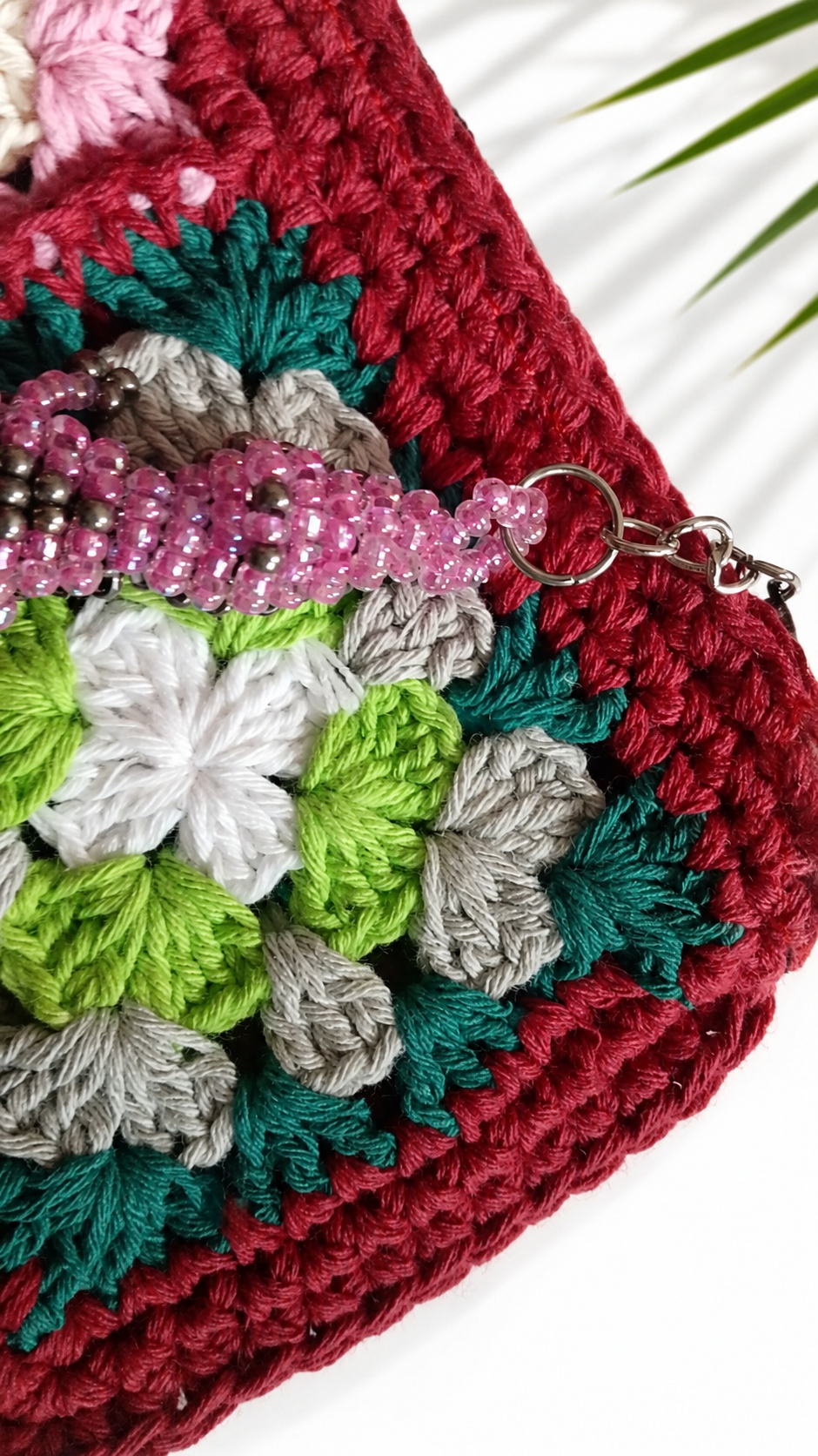 Deep Red Multicolor Crochet Clutch – Handmade Boho Pochette