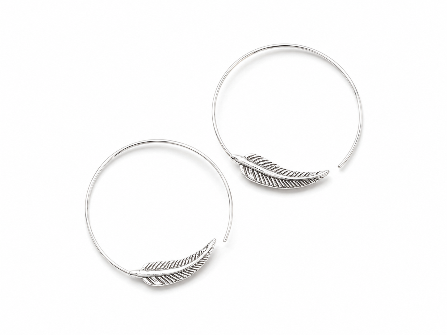 Sterling Silver Feather Hoop Earrings – Handcrafted 925 Silver Earrings - immagine 3