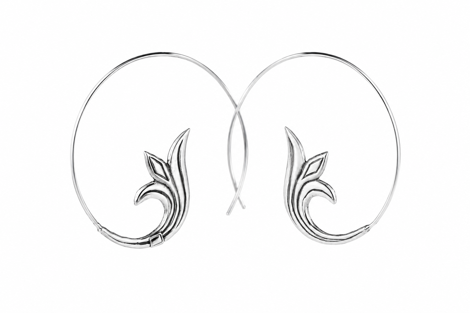 Sterling Silver Botanical Hoop Earrings – Handcrafted Nature-Inspired Earrings - immagine 3