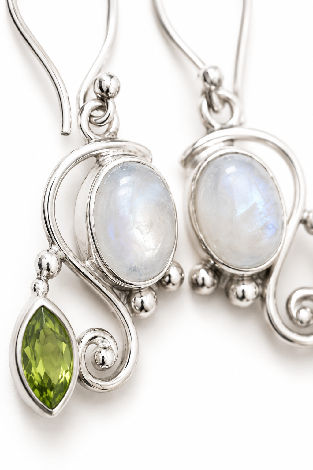Moonstone & Peridot Earrings – Handcrafted 925 Sterling Silver Jewelry