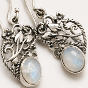 Moonstone Floral Earrings – Handcrafted 925 Sterling Silver Jewelry