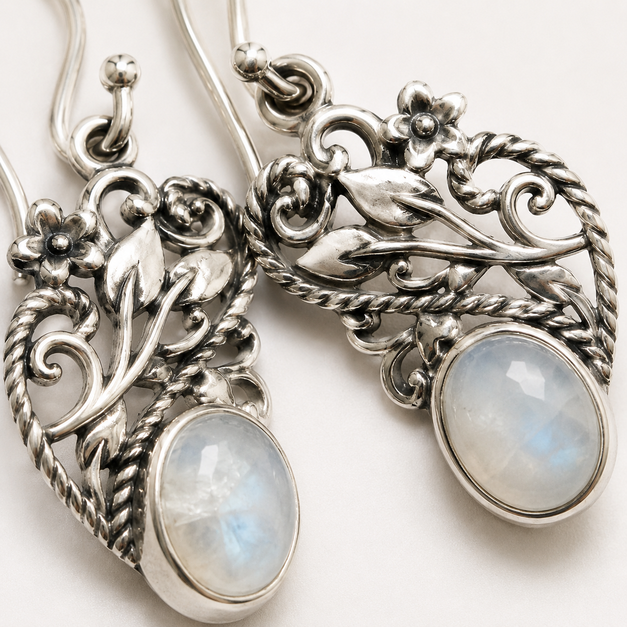 Moonstone Floral Earrings – Handcrafted 925 Sterling Silver Jewelry