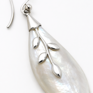 Mother of Pearl Botanical Leaf Earrings – Handcrafted 925 Sterling Silver Jewelry