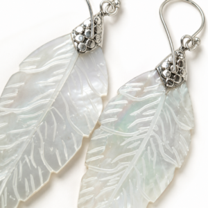 Carved Mother of Pearl Leaf Earrings – 925 Sterling Silver Dangle Earrings