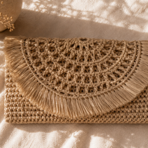 Natural Handwoven Raffia Clutch Bag – Handmade Boho Pochette