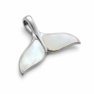 Mother of Pearl Whale Tail Pendant – 925 Sterling Silver Ocean Jewelry