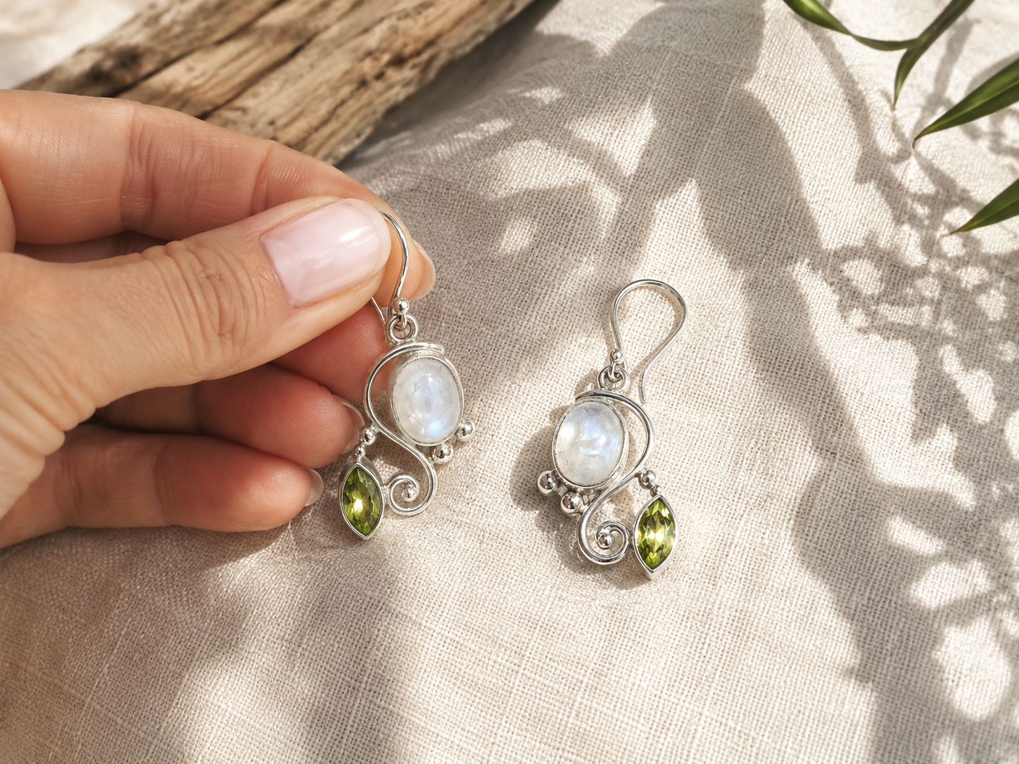 Moonstone & Peridot Earrings – Handcrafted 925 Sterling Silver Jewelry - immagine 4