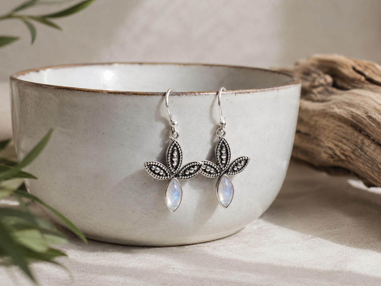Moonstone Lotus Earrings – Handcrafted 925 Sterling Silver Jewelry - immagine 4