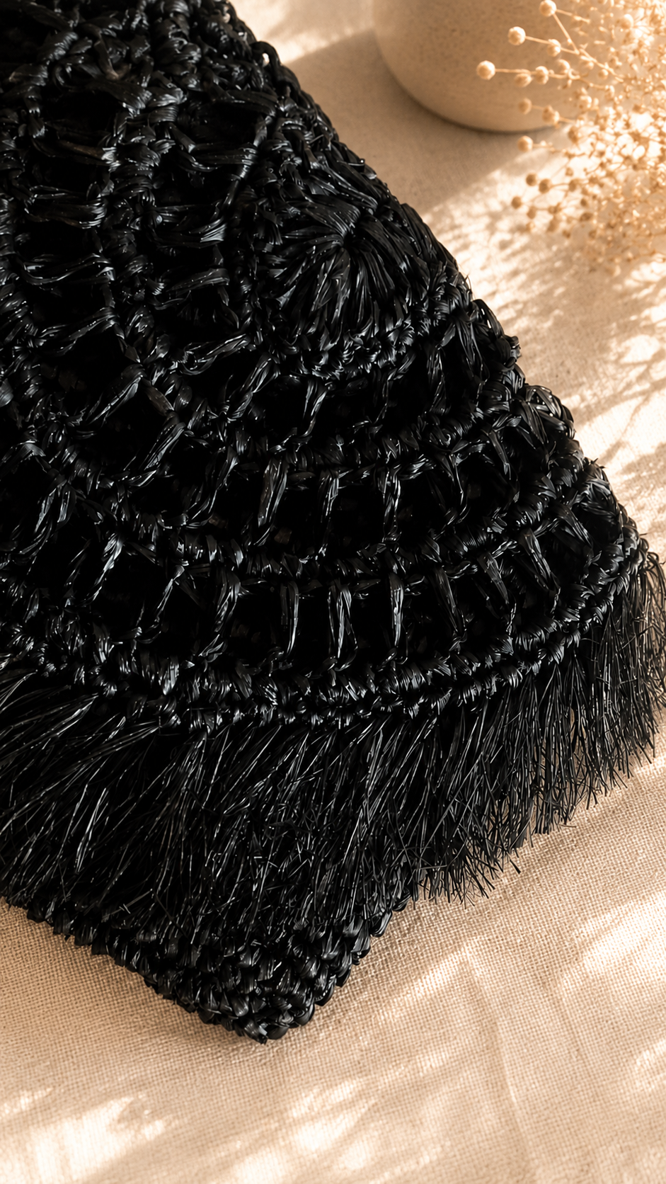 Black Handwoven Raffia Clutch Bag – Artisan Boho Pochette
