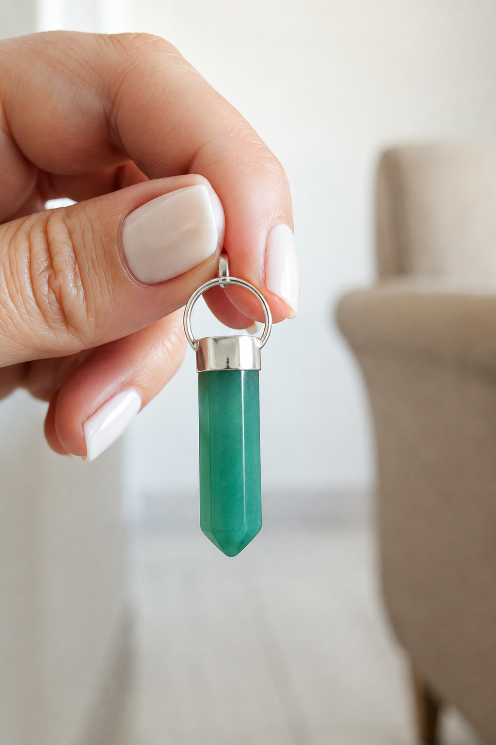 Green Aventurine Crystal Point Pendant – Sterling Silver - immagine 4