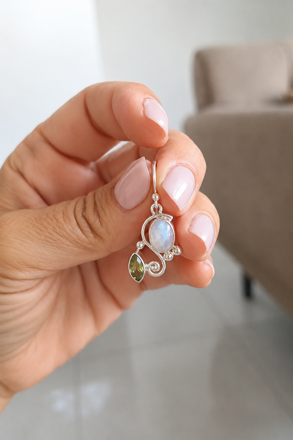 Moonstone & Peridot Earrings – Handcrafted 925 Sterling Silver Jewelry - immagine 5
