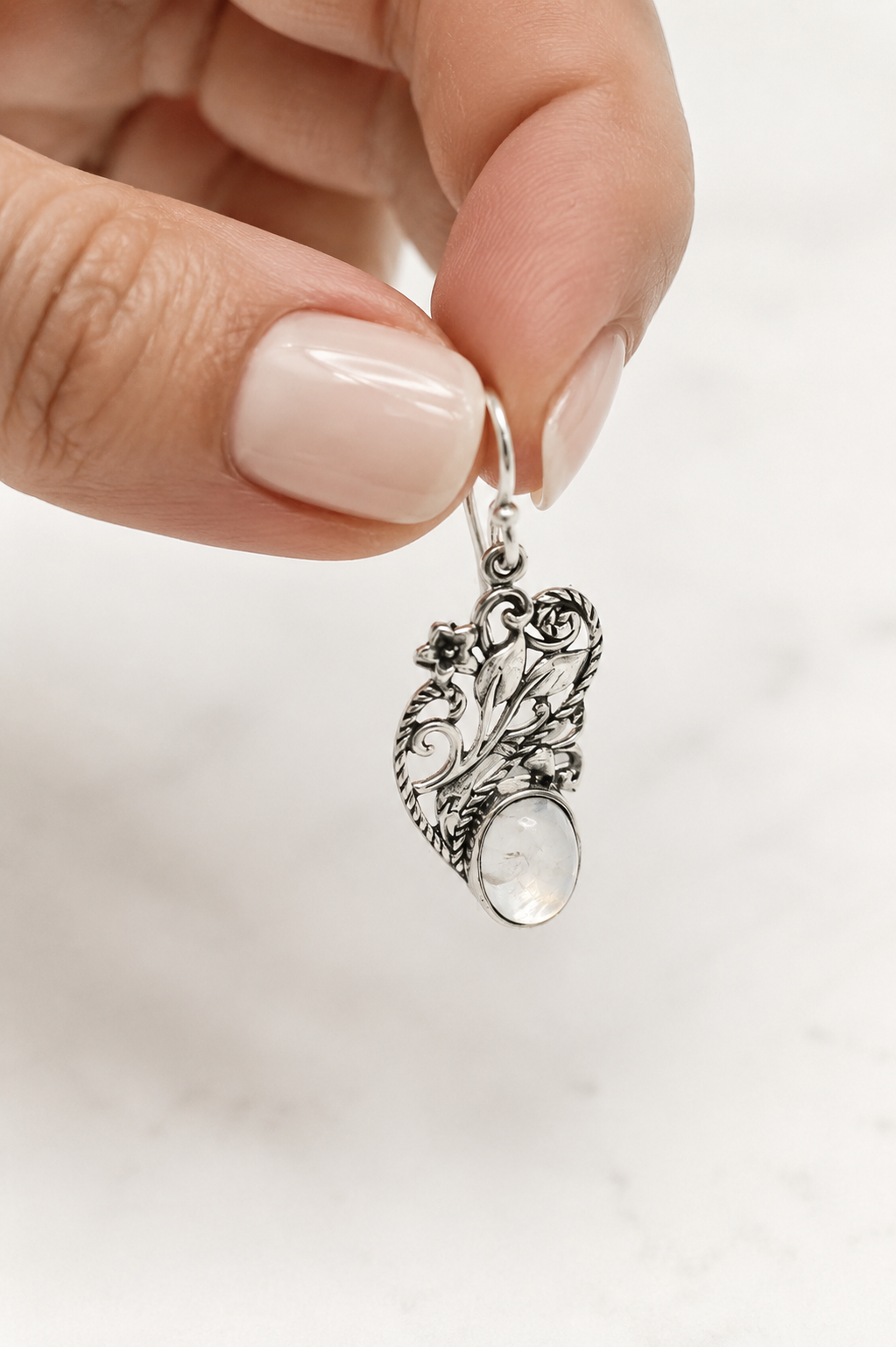 Moonstone Floral Earrings – Handcrafted 925 Sterling Silver Jewelry - immagine 5