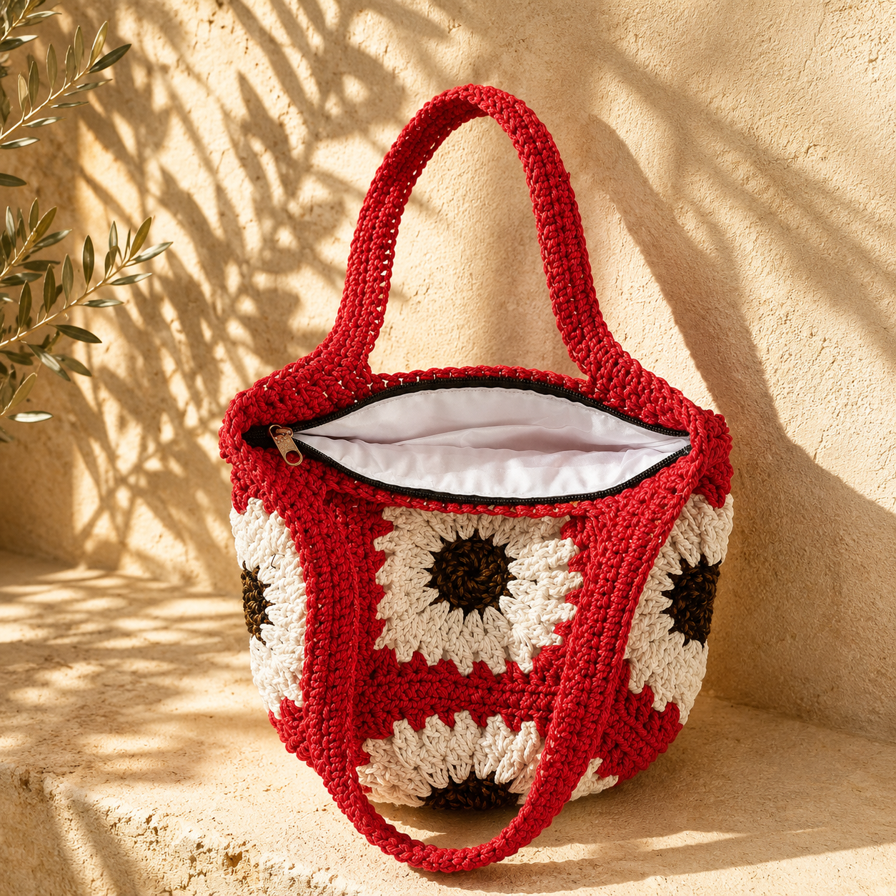 Coral Red Flower Crochet Bag – Handmade Artisan Tote - immagine 6