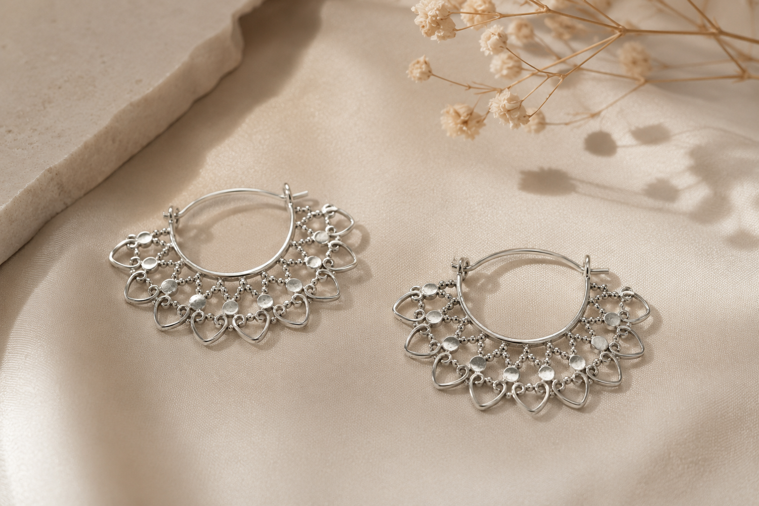 Sterling Silver Mandala Hoop Earrings – Handcrafted Bohemian Earrings - immagine 7