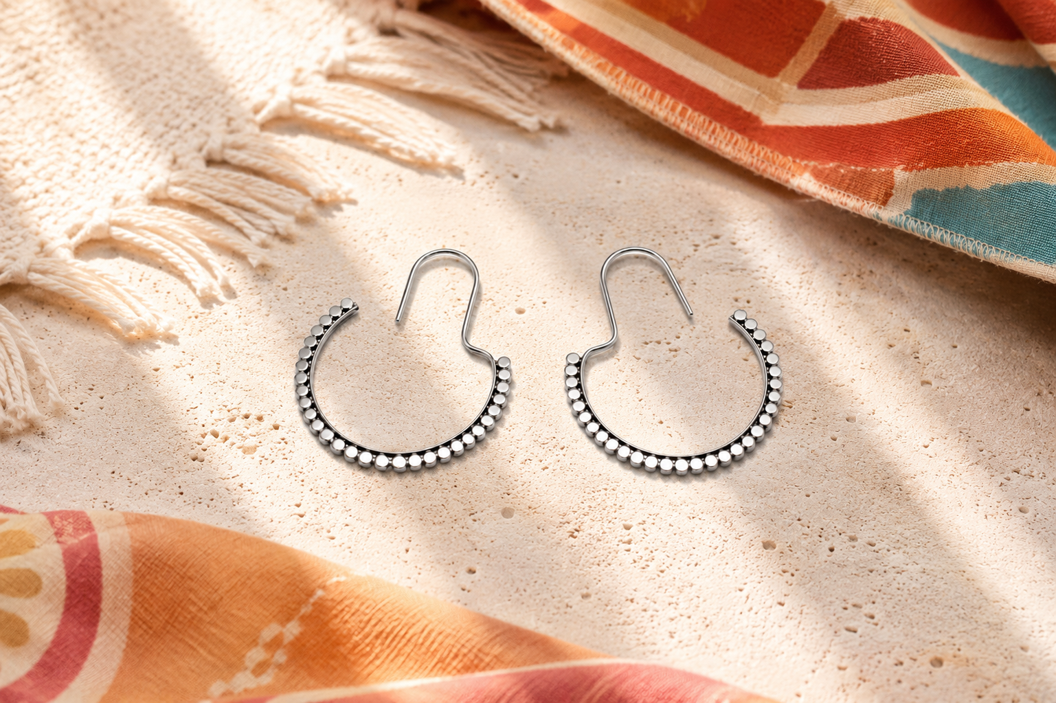 Sterling Silver Beaded Hoop Earrings – Handcrafted 925 Silver Earrings - immagine 6