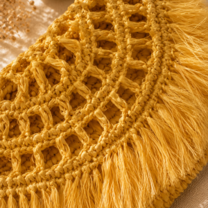 Mustard Yellow Handwoven Raffia Clutch Bag – Handmade Boho Pochette