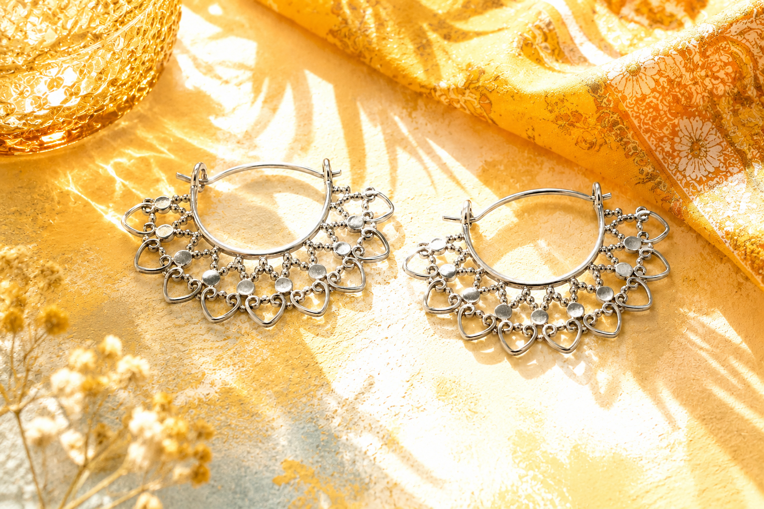 Sterling Silver Mandala Hoop Earrings – Handcrafted Bohemian Earrings - immagine 8