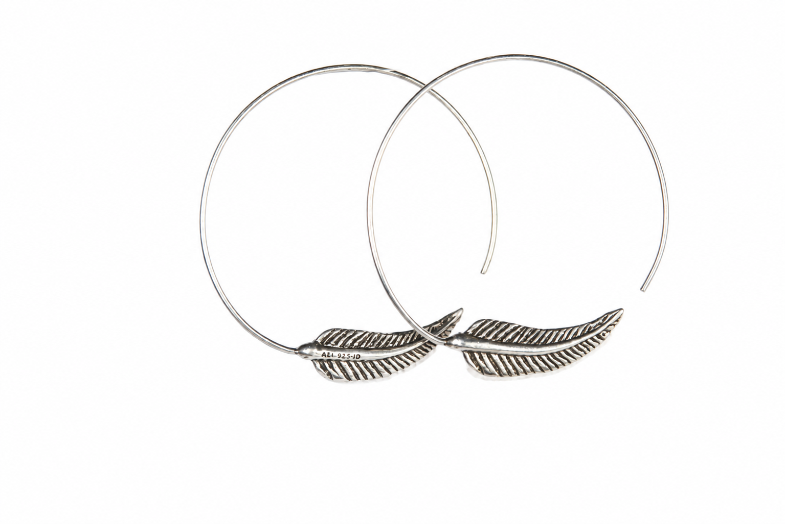 Sterling Silver Feather Hoop Earrings – Handcrafted 925 Silver Earrings